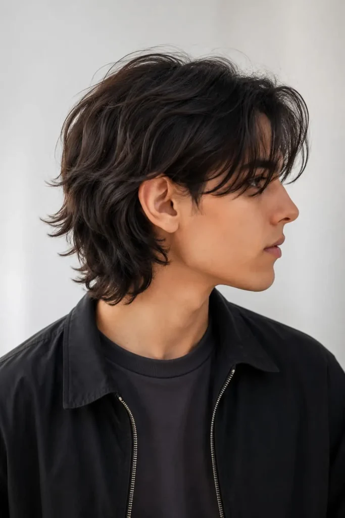 Shaggy flow haircut for men with tousled layers and wavy texture