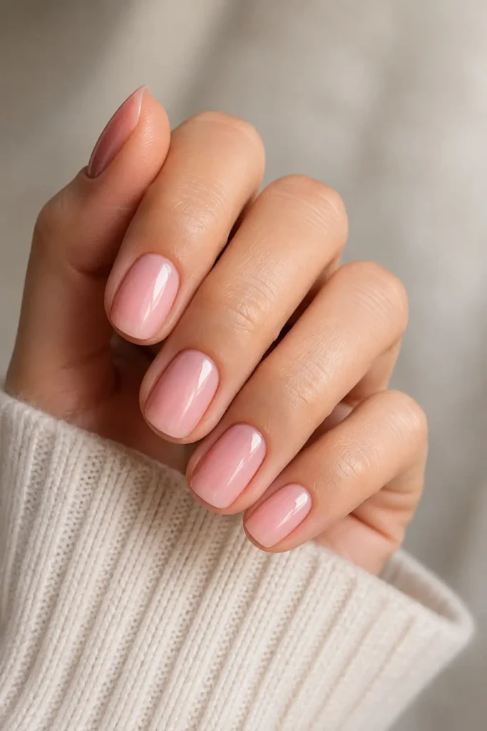 Short acrylic nails in a rich opaque deep plum shade for fall and winter