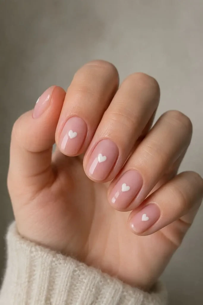 Short acrylic nails with minimalist white accents and clean negative space