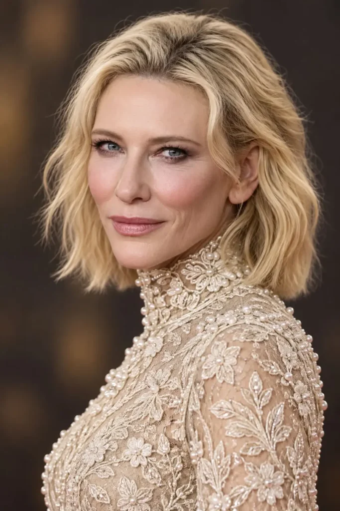 Super-short polished wavy bob haircut with sleek strands, subtle texture and crown volume