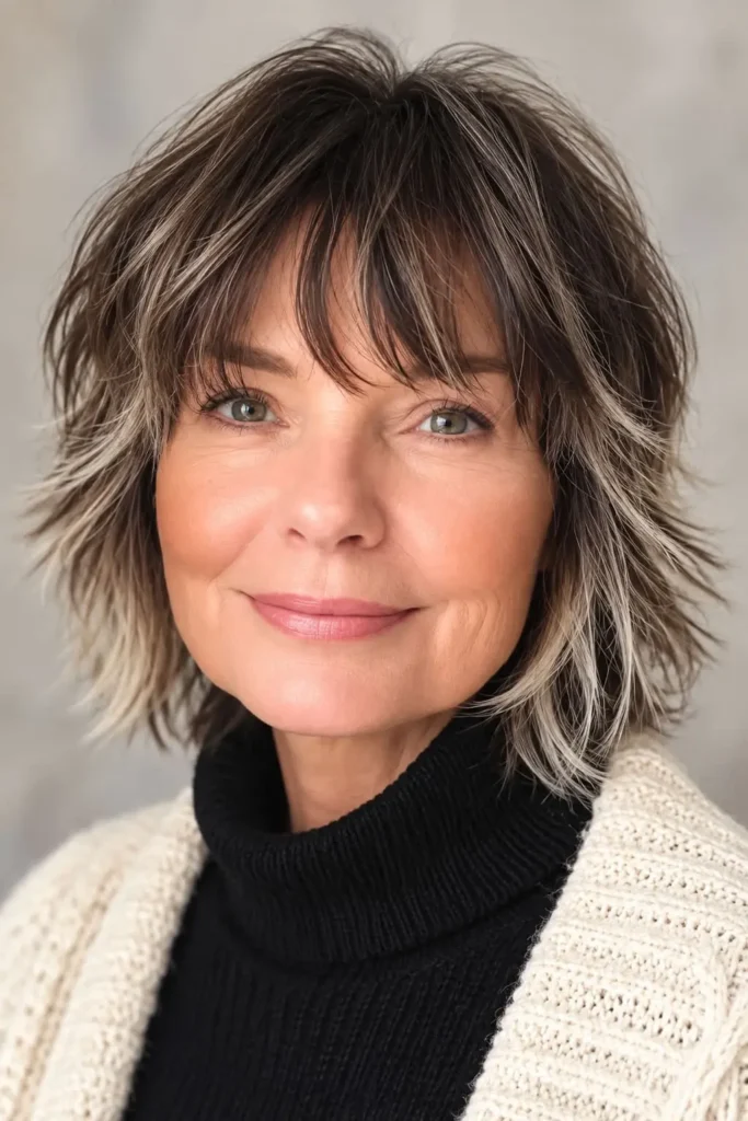 Short shag haircut with choppy layers for fine hair over 60