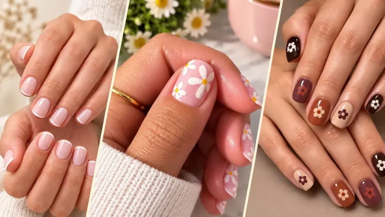 24 short square nails ideas featuring French tips, glitter, chrome, floral, and colorful designs