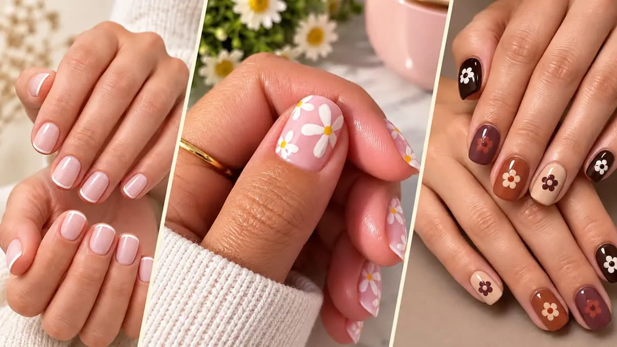 24 short square nails ideas featuring French tips, glitter, chrome, floral, and colorful designs