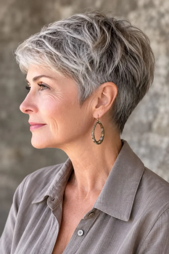 Short tapered haircut for women over 60 with curly fine hair