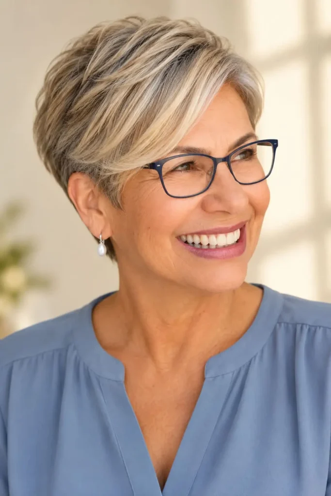 Side-swept pixie with a soft face-framing fringe