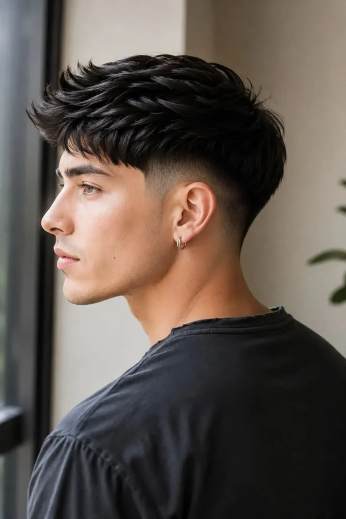 Flow haircut for men with straight hair and layered texture