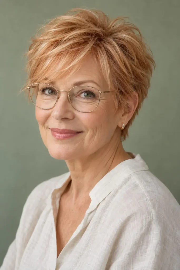 Strawberry-toned pixie with a side-swept fringe