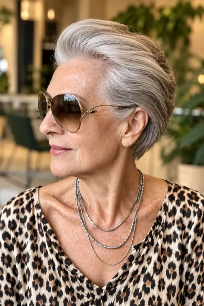 Stylish pompadour hairstyle for women over 60 with fine hair