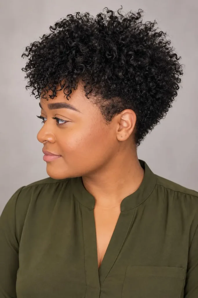 Short tapered crop with natural texture for Black women over 50