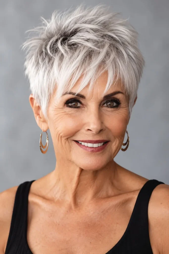 Textured pixie haircut for women over 60 with fine hair
