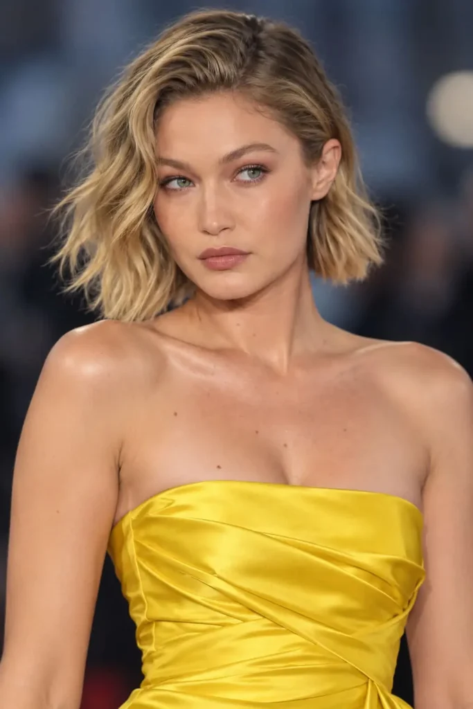 Wavy bob haircut with invisible layers adding natural volume and soft face-framing movement