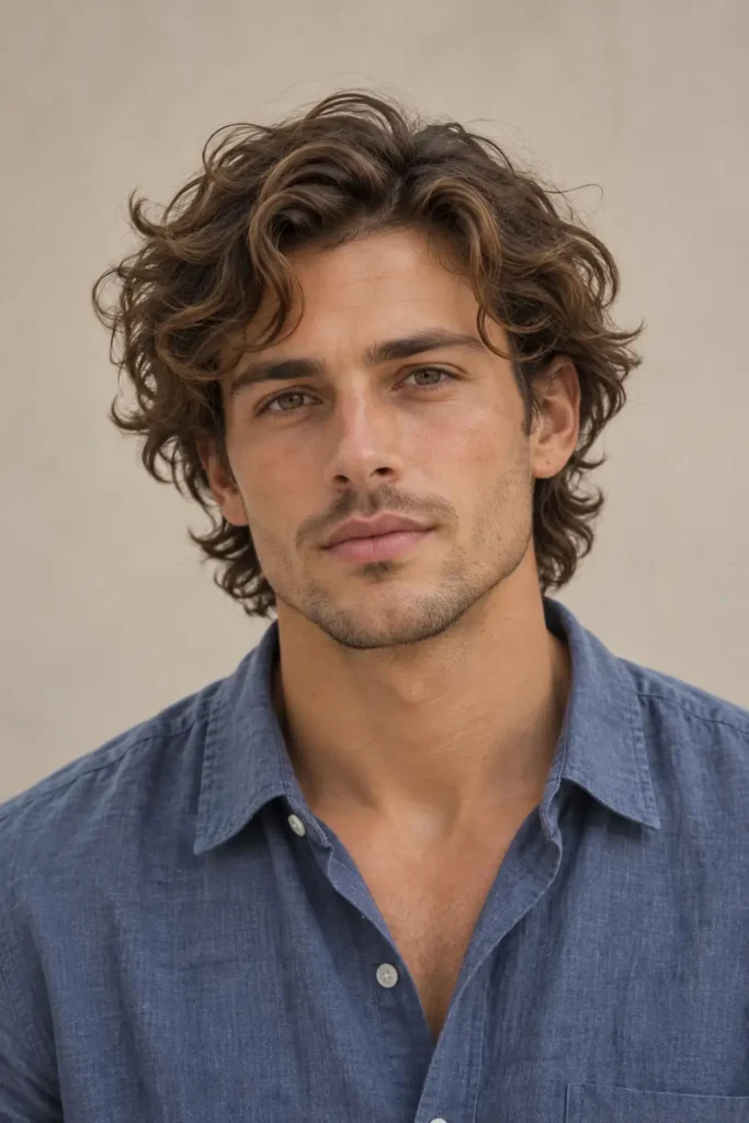 Man with relaxed medium-length waves adding fullness around the lower face