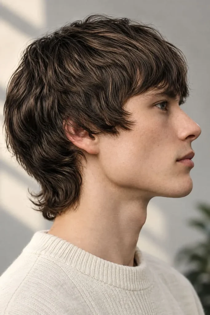Wavy mod hairstyle with soft layers, rounded shape, and natural texture